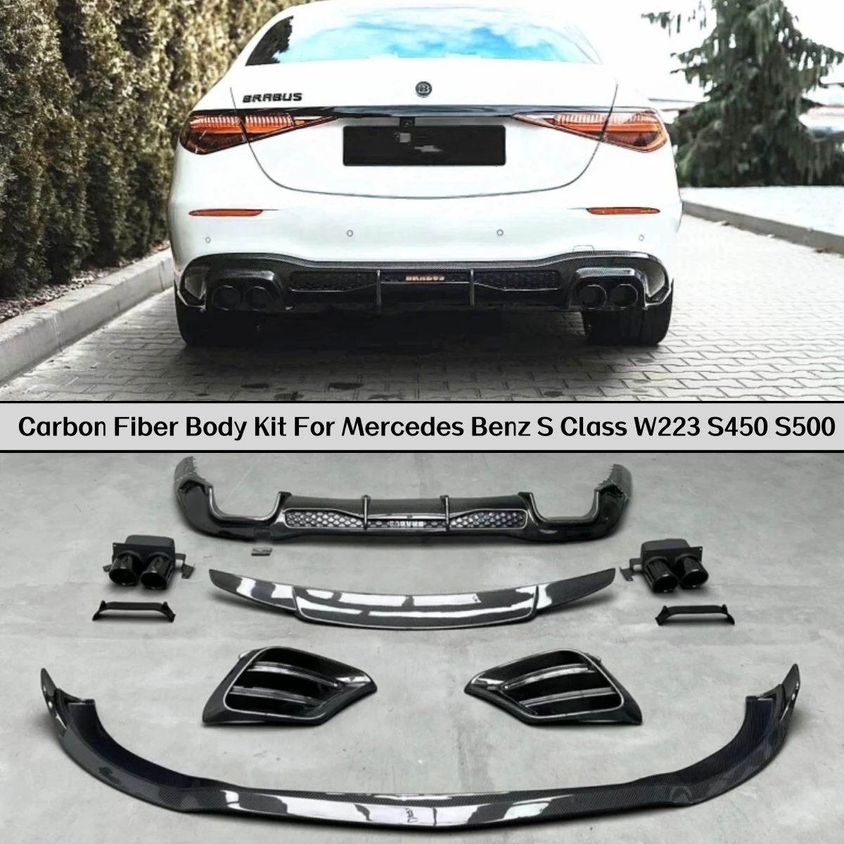 

For Mercedes Benz S Class W223 S450 S500 2021-2026 Carbon Fiber Front Lip Rear Diffuser Bumper Air Inlet Cover Body Kit Spoiler