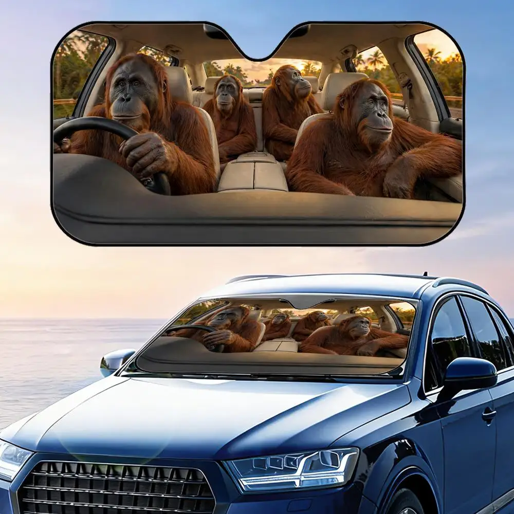 

Fun Orangutan Driving Sun Visor Foldable Universal Car Windshield Sun Shade UV Protection Heat Insulation Foldable Cover