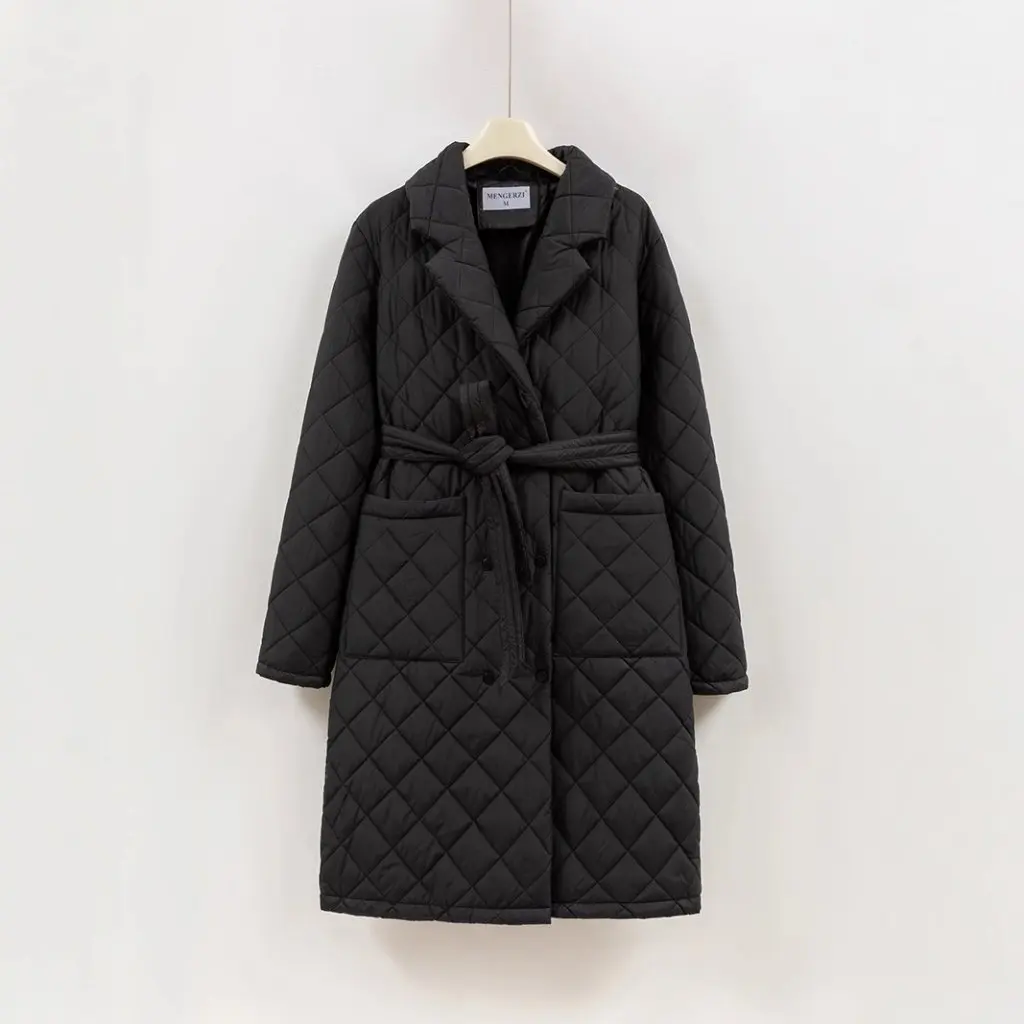 

Женская тонкая хлопковая длинная верхняя одежда в европейском и американском стиле с поясом на талии и лацканами, осенне-зимняя модная верхняя одежда