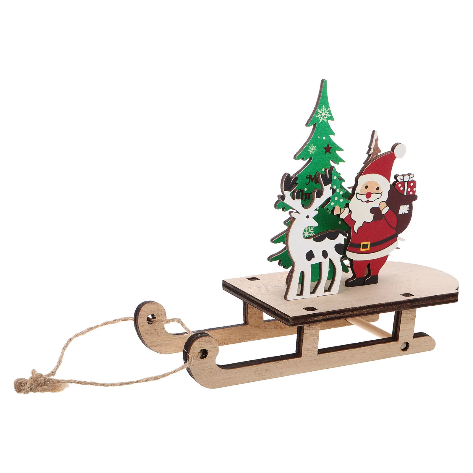

Christmas Wooden Sleigh Santa Claus Xmas Tree Reindeer Decorations Versatile Placement Holiday Cheer Decor