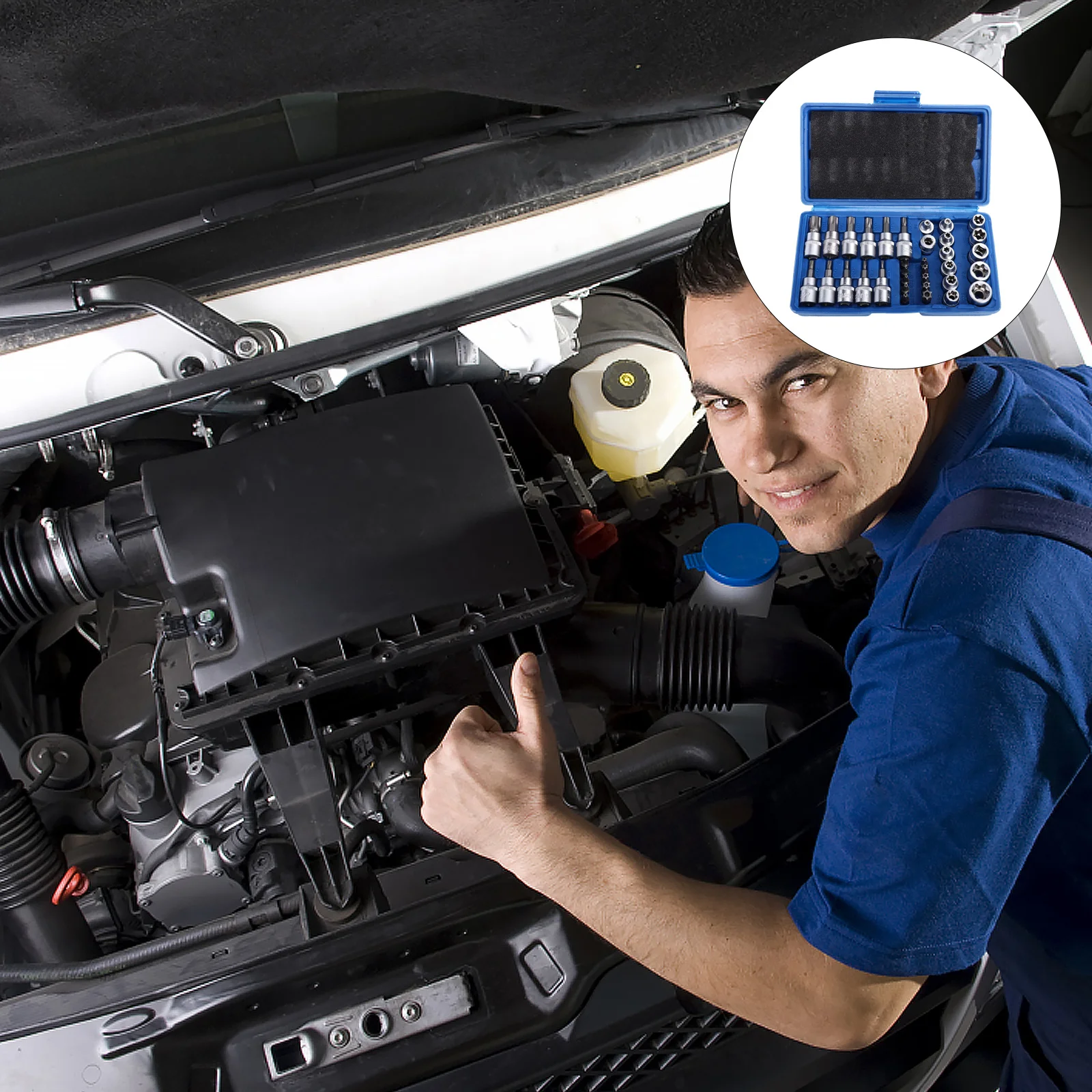 

34Pcs Bit Socket Set Steel Star E-Socket Hand Tool with Deep Design for High Torque Use in Automotive Motorcycle Bicycle