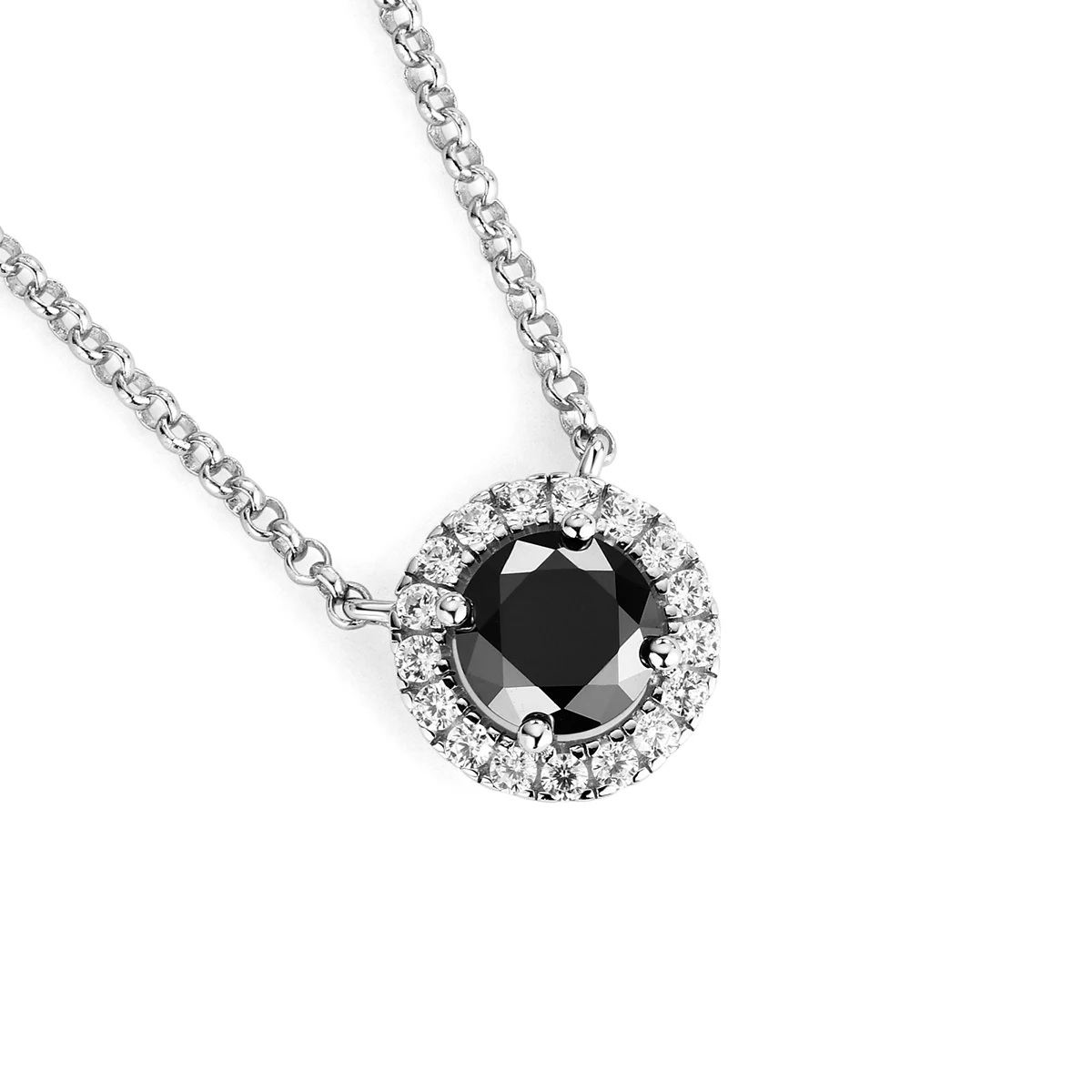 

Classic Black Moissanite Sparkling Women's Necklace 925 Sterling Silver Round Pendant Necklace Fashionable Luxury Jewelry