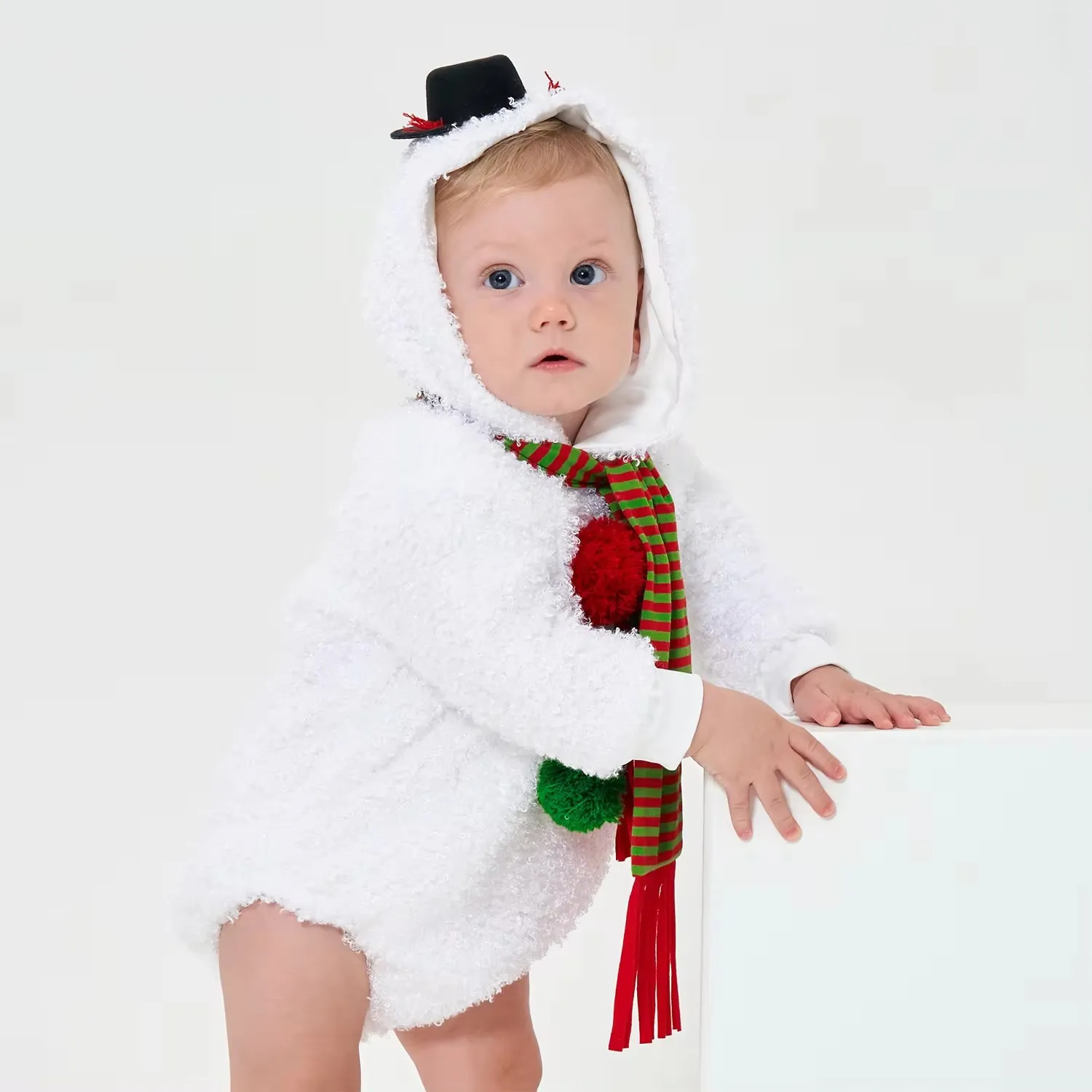 Costume de bonhomme de neige de Noël pour bébés garçons et filles, costume de batterie souriant, tenue de barboteuse, hiver, 6m, 12m, 24m