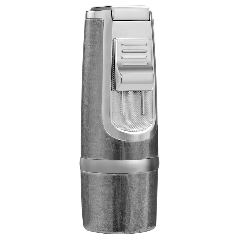 JOBON-Windproof Three Blue Flame Lighter, Slide Down Open Cap, Ignition Bottom, Cigar Cutter Design