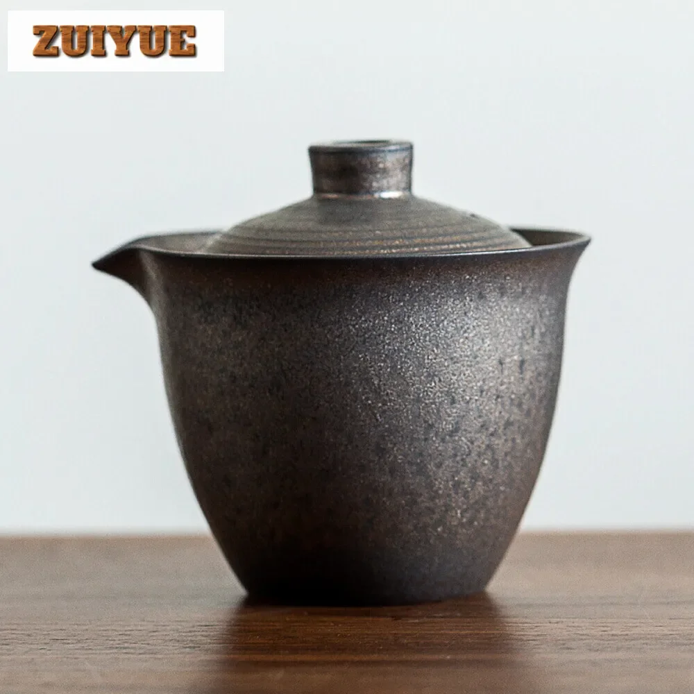 

180ML Iron Gilding Hand-Held Pot Old Rock Mud Iron Glaze Kung Fu Tea Set Handmade Coarse Pottery Teapot Tea Bowl Ceramic Gaiwan