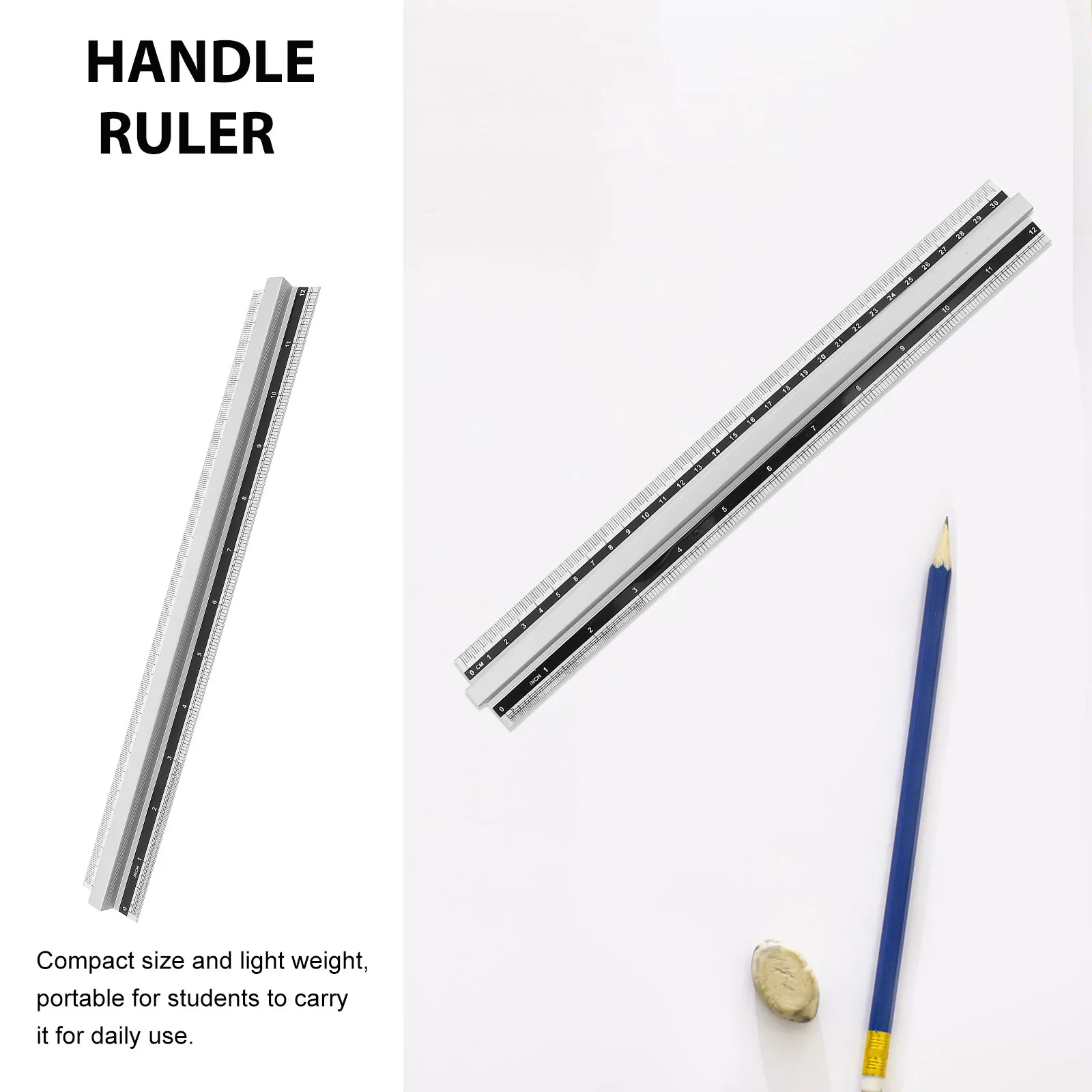 Premium Aluminum Math Ruler with Comfort Grip Handle Clear Scale Markings Accurate Measurement Tool for School Office Drawing