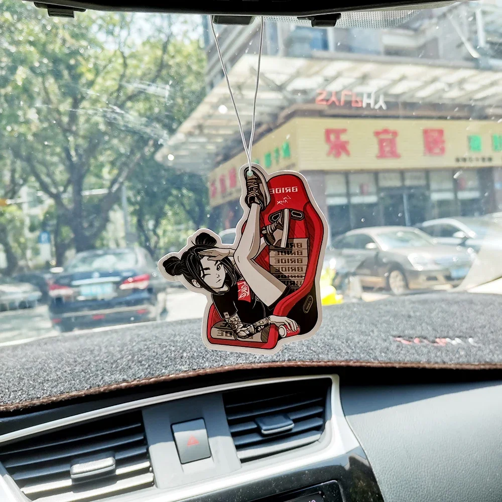 جديد JDM ثقافة سلسلة سيارة معطّر الهواء معلقة سيارة الرؤية الخلفية الصلبة ورقة لطيف فتاة سيارة الناشر الداخلية اكسسوارات قلادة #5