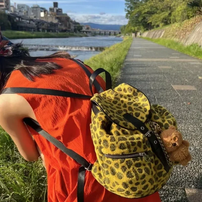 GAINNY Y2k Vintage Leopard Pattern Fashion Backpack Women Harajuku Large Capacity University School Bag Female Luxury Designer