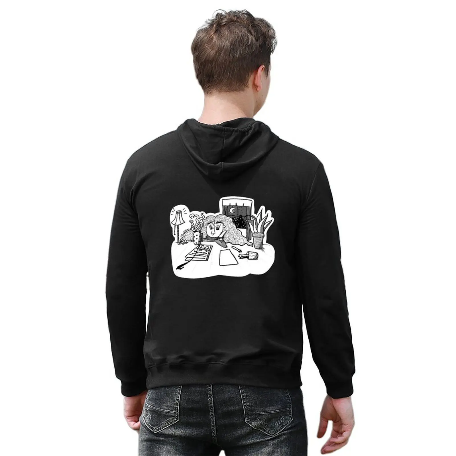 سترة بقلنسوة للعمل في وقت متأخر من الليل على الطراز الياباني ملابس كورية بلوزة خريفية للرجال بغطاء للرأس كبيرة الحجم