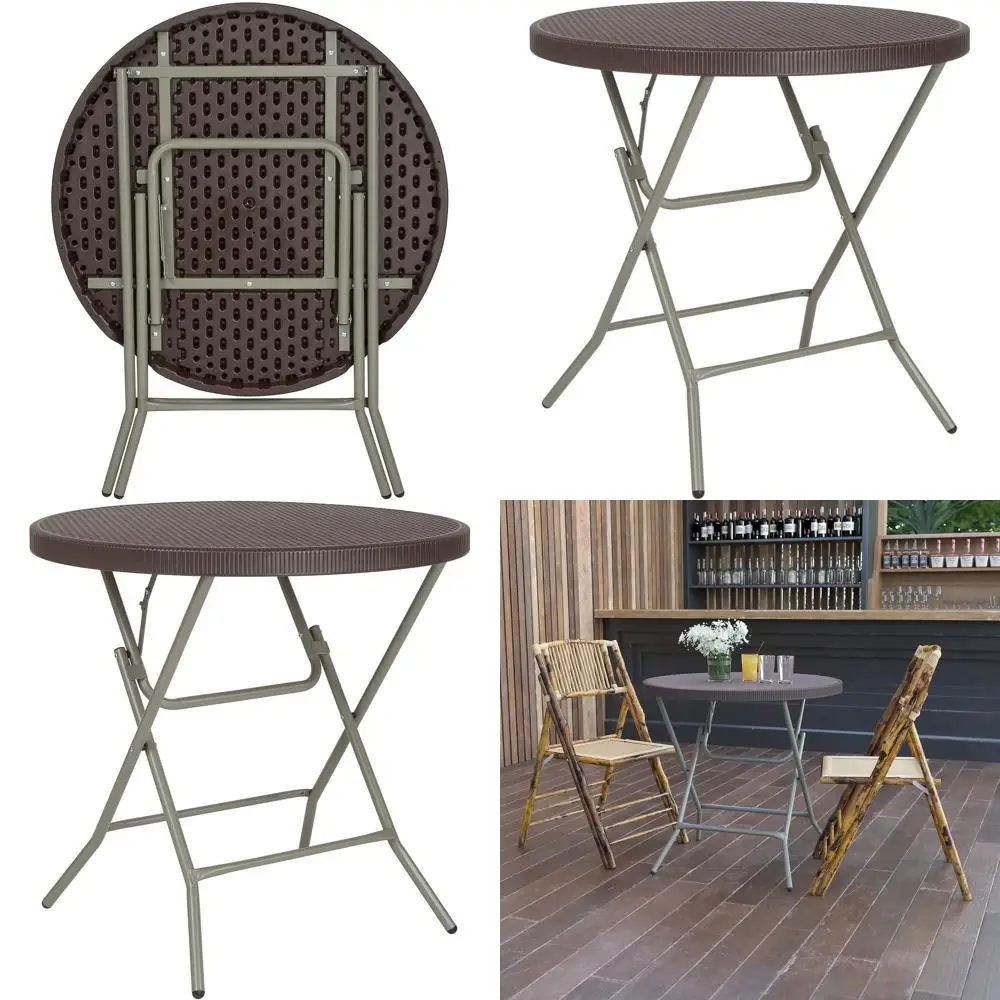 

Коричневый пластиковый складной стол в стиле ротанга, диаметр 2,6 фута, коммерческого класса