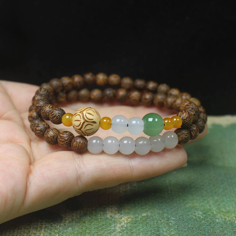 

6mm Agarwood Double-Circle Bracelet with Lotus Buddha Beads, Traditional Chinese Style Unisex Decorative Jewelry and Prayer Bead