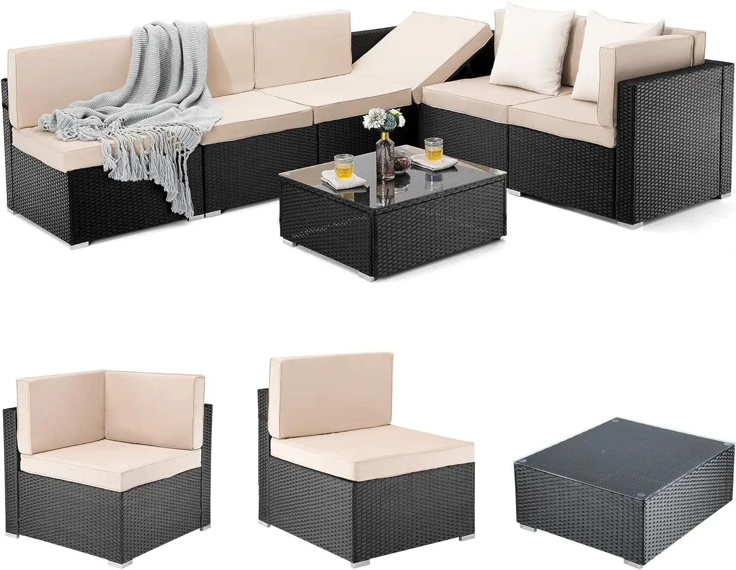 

7/8 Pieces Outdoor Sectional Furniture，Wicker Patio sectional Furniture Sets，All-Weather Rattan Sectional Sofa Conversation Set