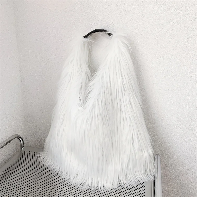 Sac à Main en Fausse Fourrure pour Femme, Fourre-Tout Tendance, Harajuku, Années 00, Y2k