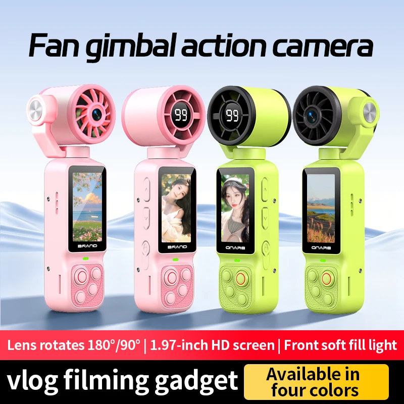 Cámara de Acción con Ventilador de Bolsillo 180 °   Videograbadora HD con Lente Giratoria, Cámara Digital Portátil Mini DV para Deportes y Vlogs al Aire Libre