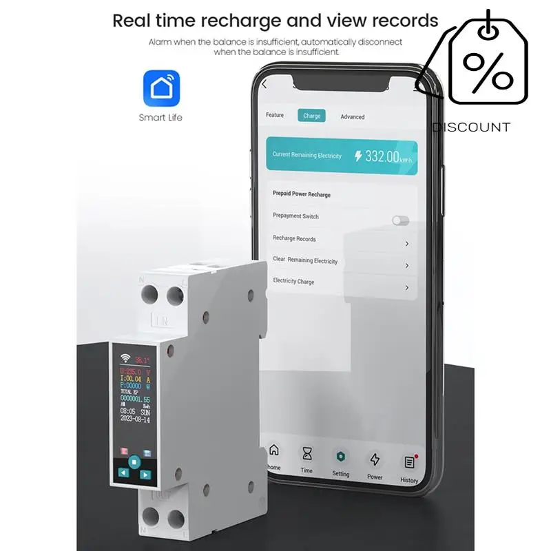 ABKN-50A Tuya WIFI مفتاح ذكي قطاع دارة LCD مقياس الطاقة كيلووات ساعة قياس الطاقة الموقت التتابع التحكم عن بعد الحياة الذكية