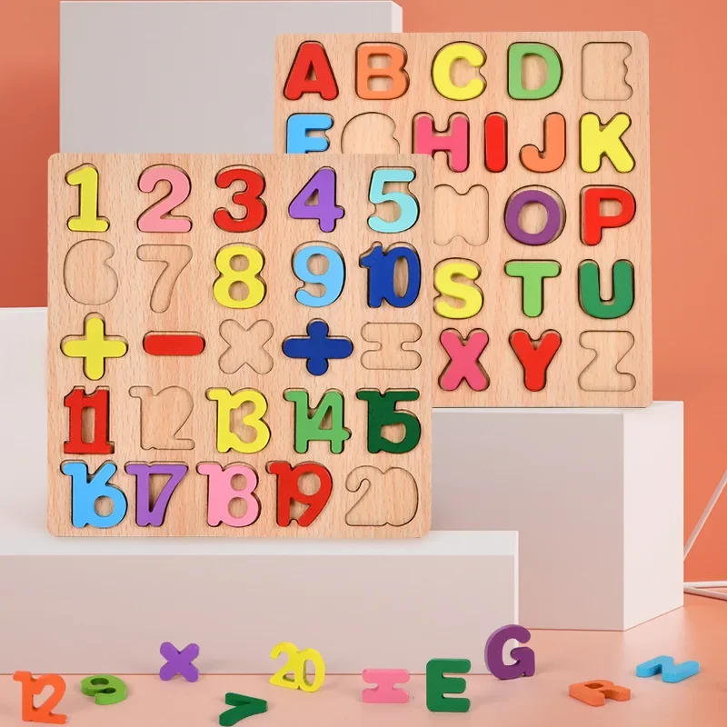 

Colorful Alphabet Number Shape Matching Wooden Board 3D Puzzle Kids Early Educational Toys Montessori Preschool Children Gift