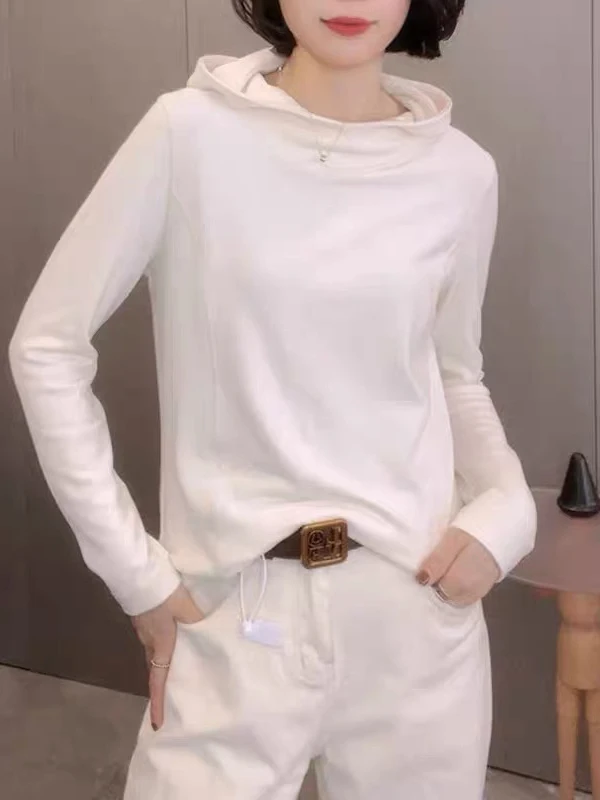 Faionable longo sve hoodie feminino solto ajuste confortável sli outono 2025 nova chegada coreano sle cor camiseta