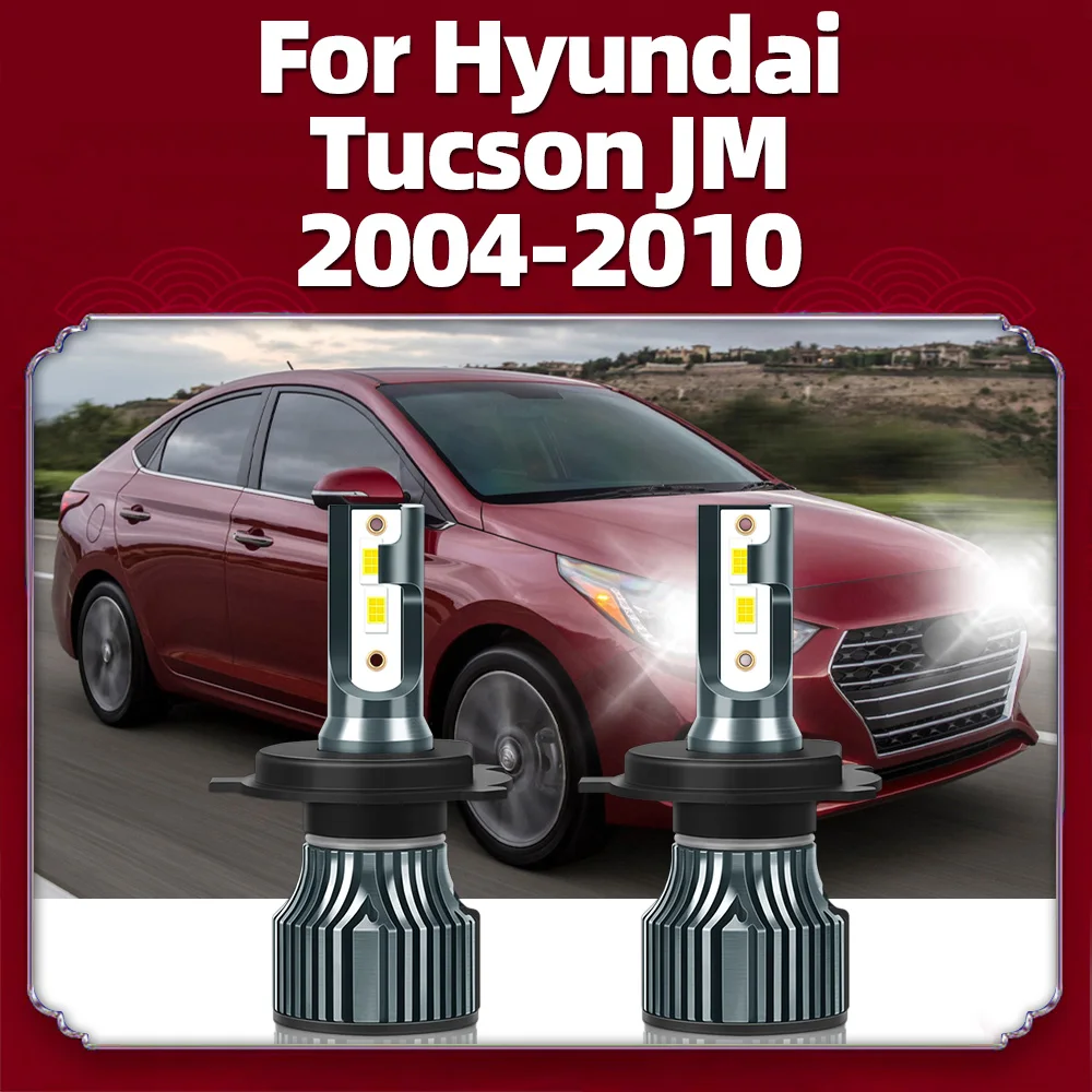 LED Headlights Hi/Low Beam 20000LM H4 Headlamp Bulbs with Turbo Fan 12V For Hyundai Tucson JM 2004 2005 2006 2007 2008 2009 2010