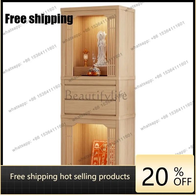 LX solid wood Buddha cabinet for table household double-layer Bodhisattva land public wealth god cabinet