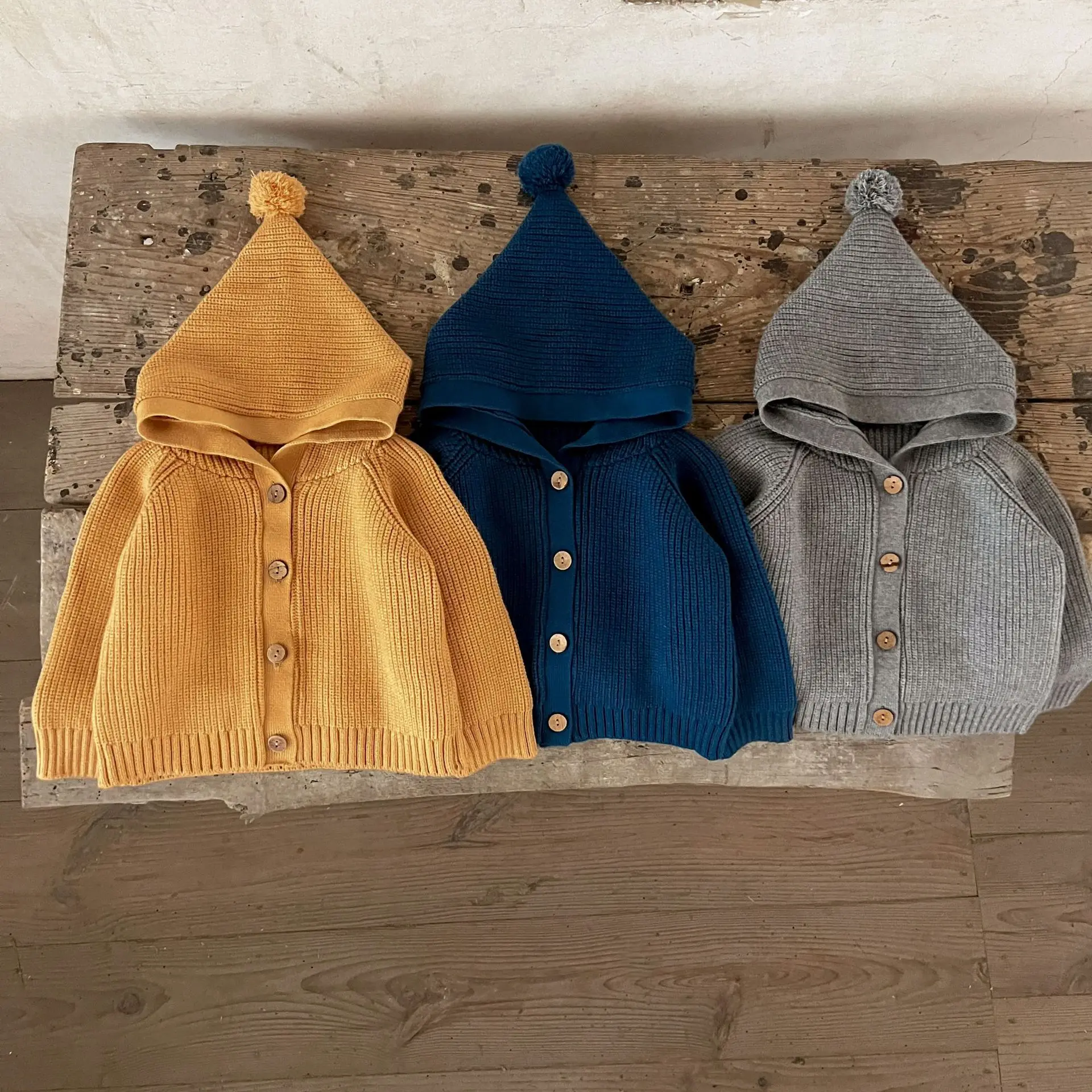 Autumn Winter Babys Boys Sweater Cardigans Cotton Solid Ribbed Toddler Infant Boys Hooded Coats Loose Warm Little Boys Outerwear