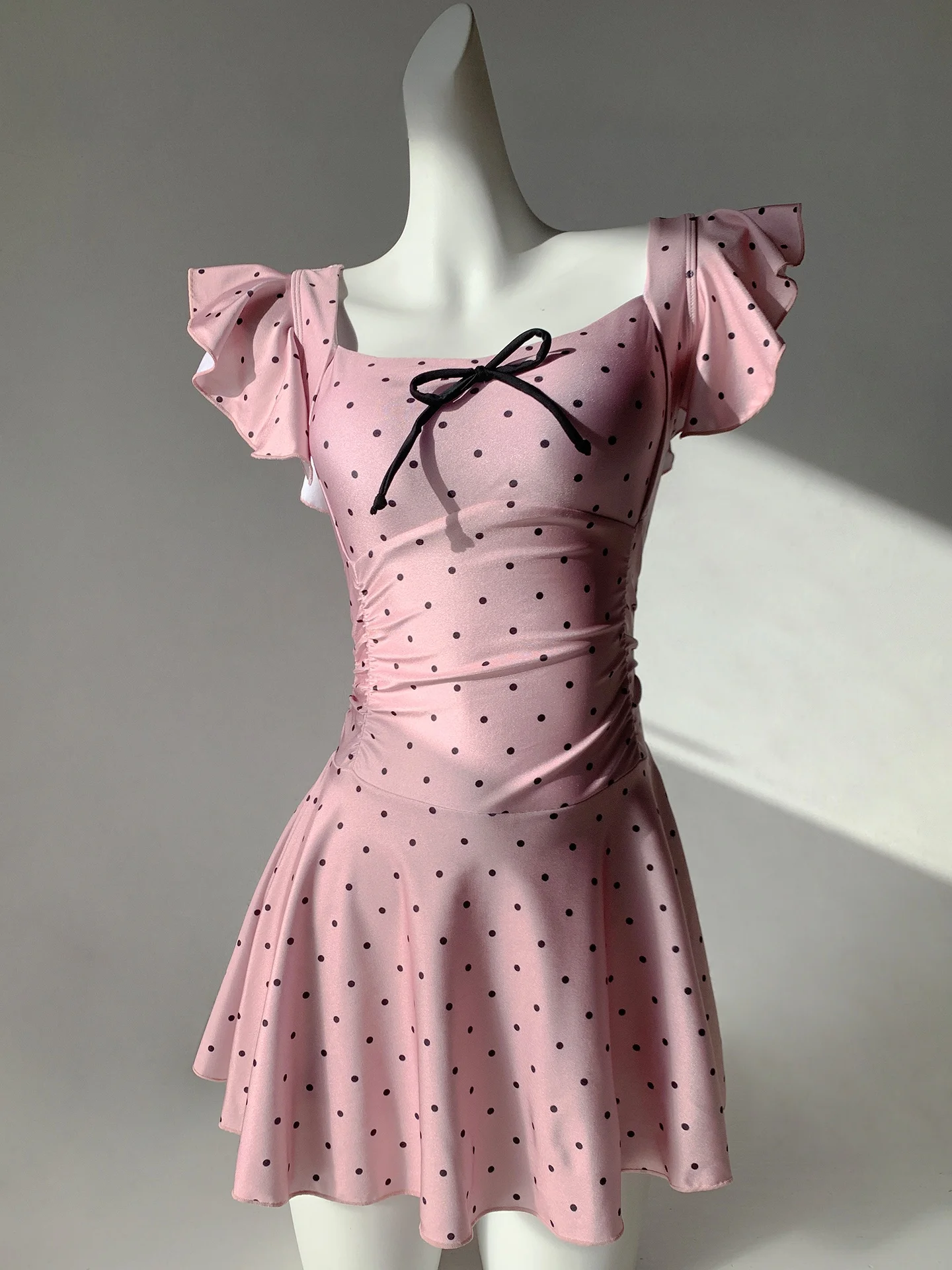 

Милый цельный купальник для студенток с дизайном в горошек, термокупальник для женщин, модный утягивающий купальник для термальных источников