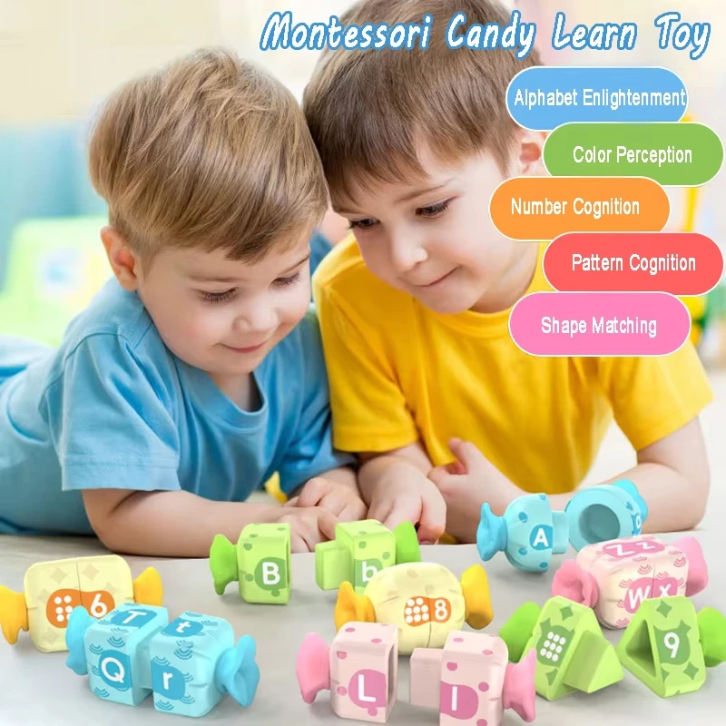 Jouet éducatif Montessori en forme de bonbon pour bébé, jeux créatifs de correspondance des couleurs pour bébé, lettres et nombres, jouets d'apprentissage cognitif