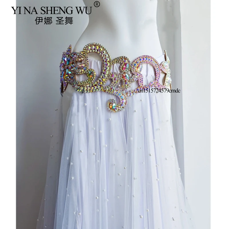 Mulheres cintura corrente cinto de dança do ventre cheio diamante dança wear acessórios indiano desempenho dança do ventre strass cinto