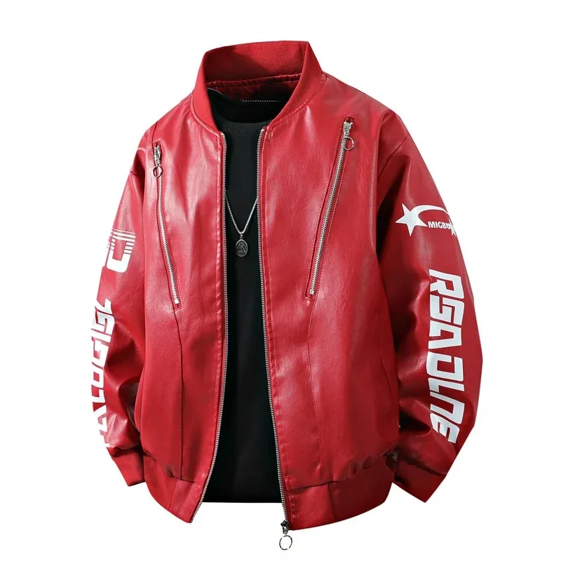 

Корейская мужская кожаная куртка, уличная мужская одежда в стиле хип-хоп, модная мотоциклетная спортивная водонепроницаемая куртка с воротником-стойкой для верховой езды