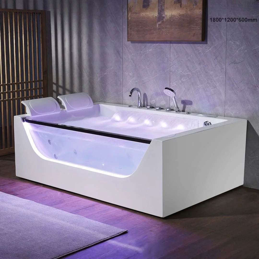 %& Freestanding Double-Person Acrylic Light Luxury Smart Massage Bathtub With Bubble Surf Massage Constant-Temperature Heated
