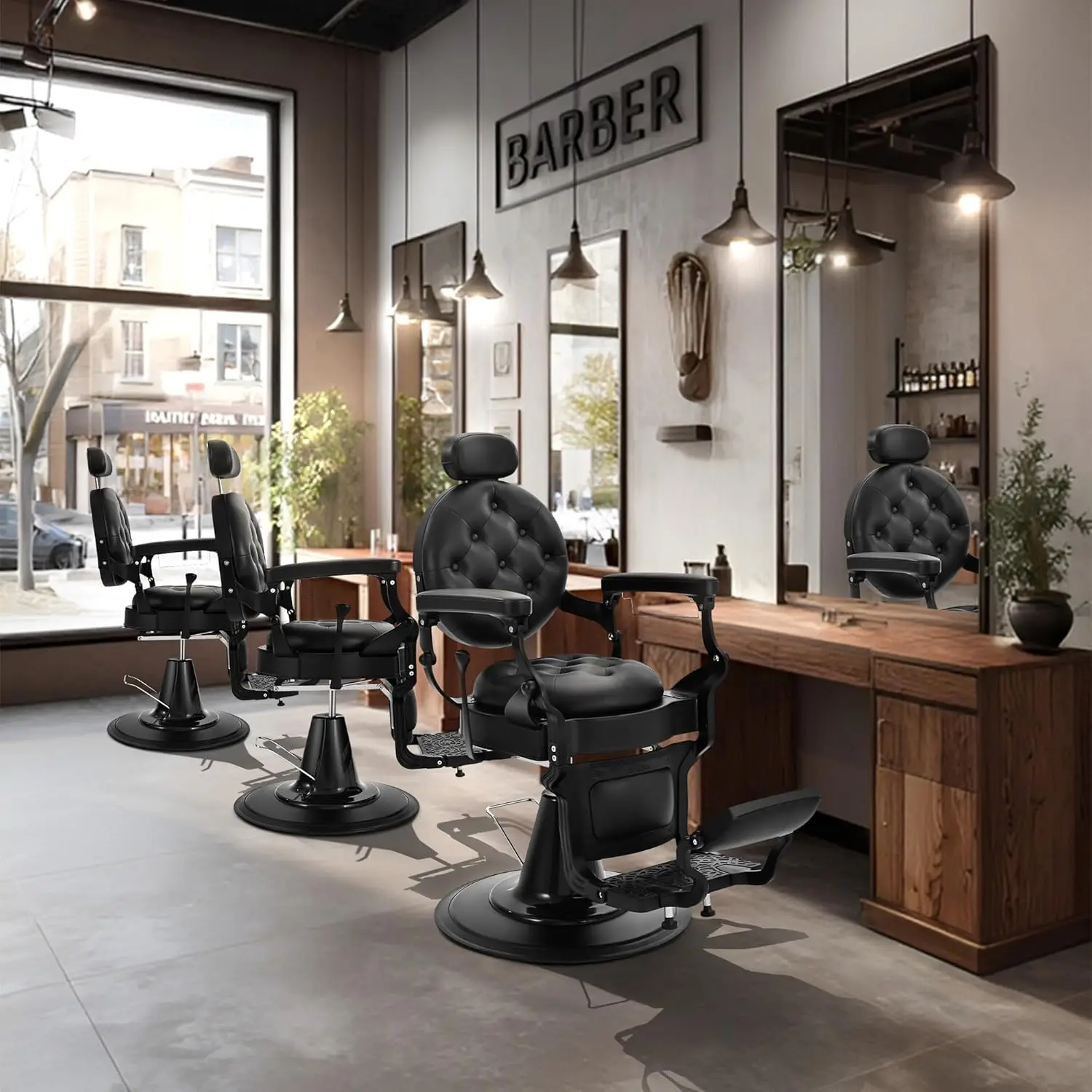 #Black Barber Chair, Vintage Hair Salon Chair Hair Stylist, Reclining Salon  Hydraulic All Purpose Barber Chairs for Barbers