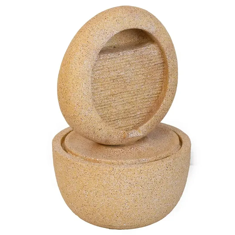 circular cement façade fountain with light and pump, indoor and outdoor sandstone textured water feature, suitable for
