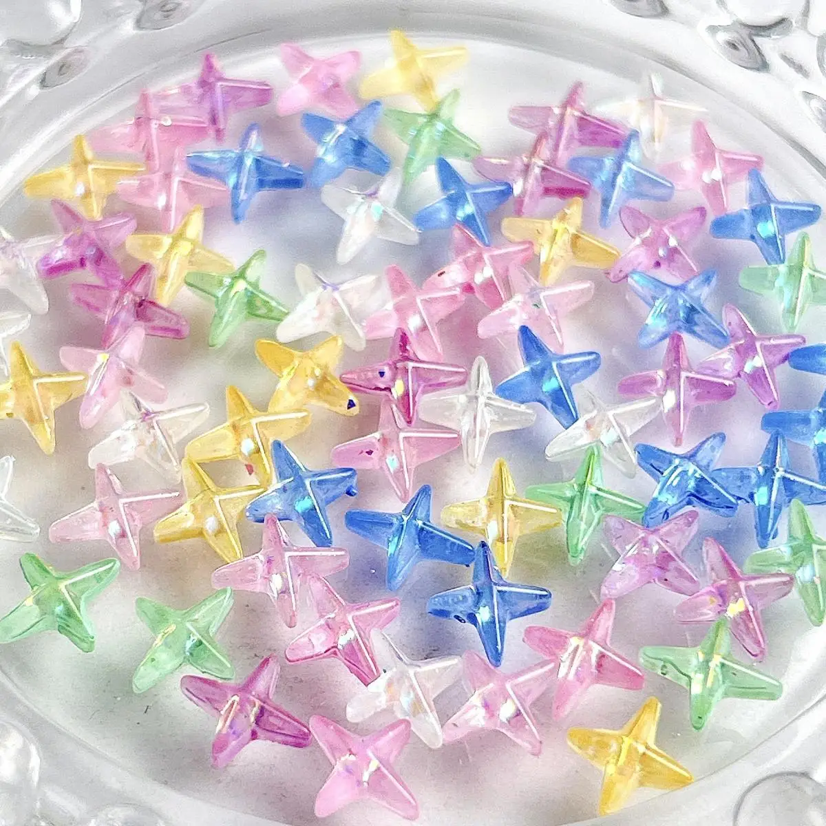 30PCS Resin Sweet Colorful Four-Star Nail Charms Translucent Solid Color Star Nail Art Decoration Accessories For Manicure DIY
