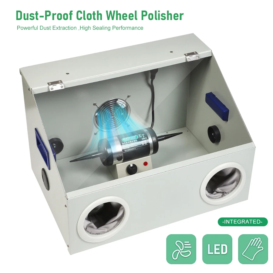 Dust‑Proof Cloth Wheel Polisher Integrated Dust Extraction Box Adjustable Speed LED Light Jewelry Metal Grinding Polishing