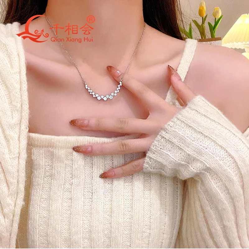 Stainless Steel Necklace  silver color D Melees moissanite Irregular Smile copper pendant  Bathing swimming  women gift jewelry