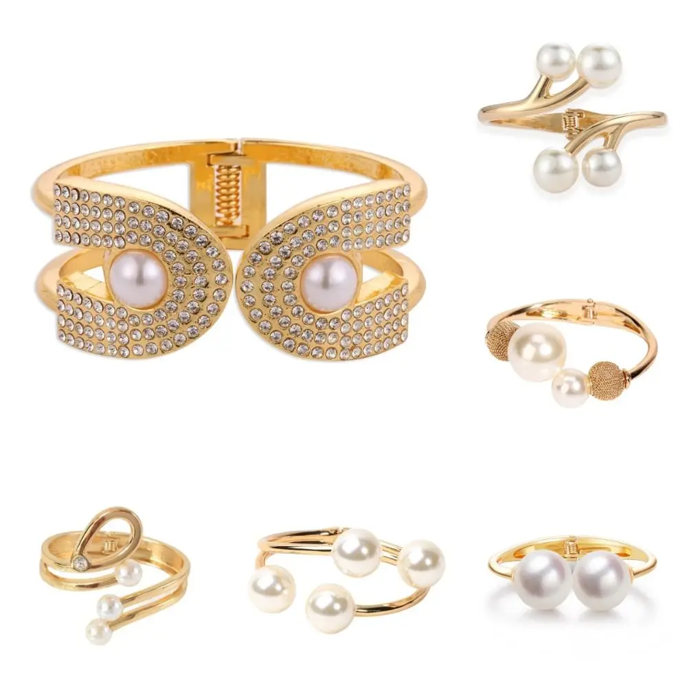 أزياء معدنية واسعة الكفة أساور الذهب الديكور اللؤلؤ هندسية سوار مجوهرات اكسسوارات الستار مشبك الهدايا #5