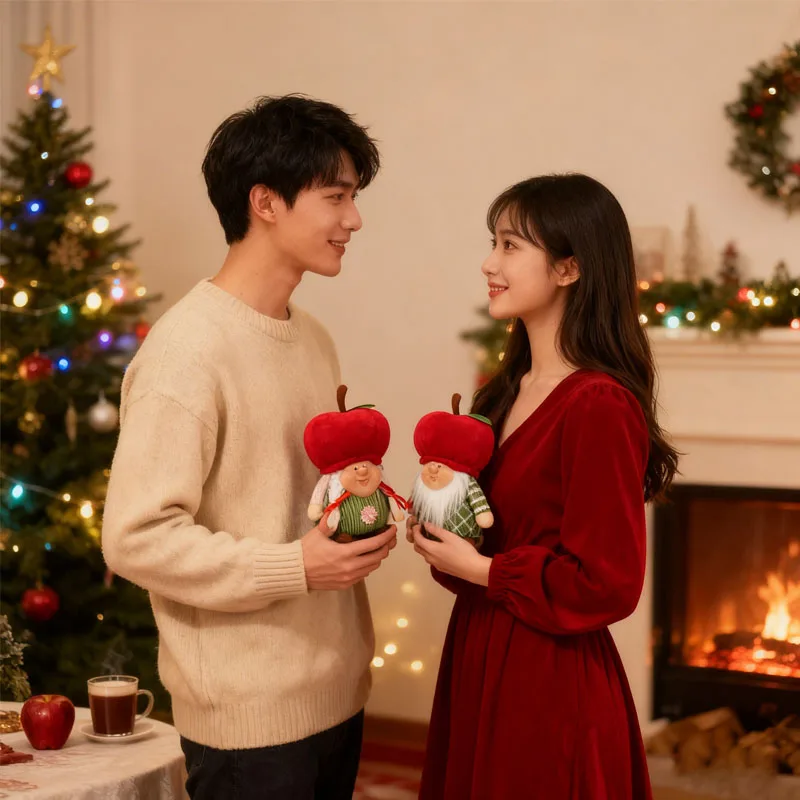 17CM Świąteczny Prezent na Wigilię Szczęśliwy Elf Jabłko Lalka Figurka Dekoracja Ozdoba z Torbą na Prezenty Prezent dla Pary na Boże Narodzenie i Nowy Rok 2025