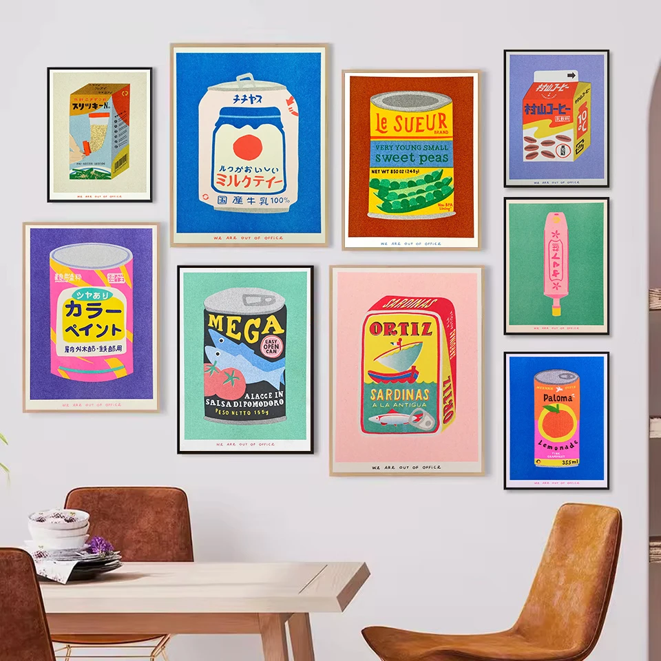 Retro Nostalgic Japanese Classic Drink Food Milk Sardine Ice Cream Minimalist Poster Canvas Painting Wall Pictures Home Decor