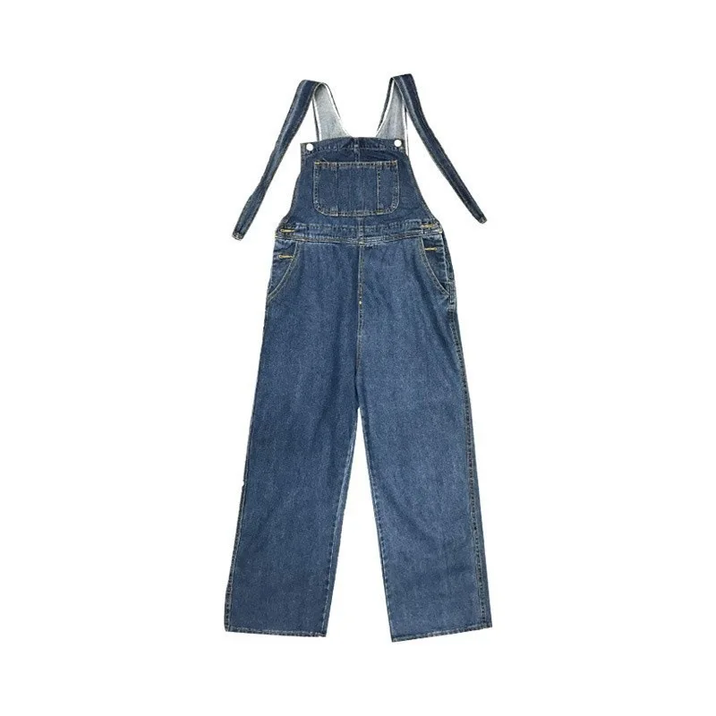 Men Denim Overalls Retro Japanese Style Loose Fit Straight Leg Adjustable Suspenders Casual Streetwear Pants for Everyday Wear - view 6