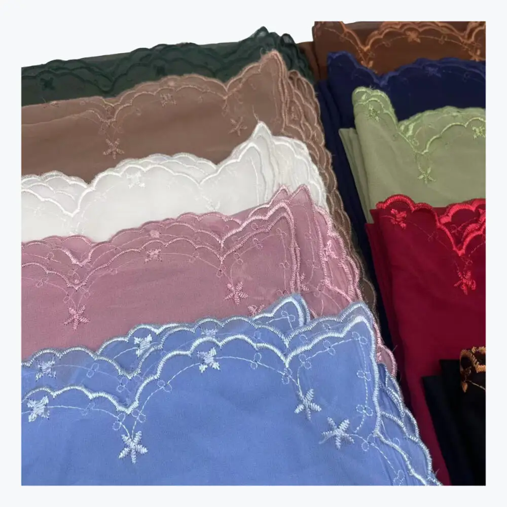 Organza Lace Embroidered Tudung Shawl, Elegant Lightweight Scarf for Women Daily Multi Occasion Fashion Accessories