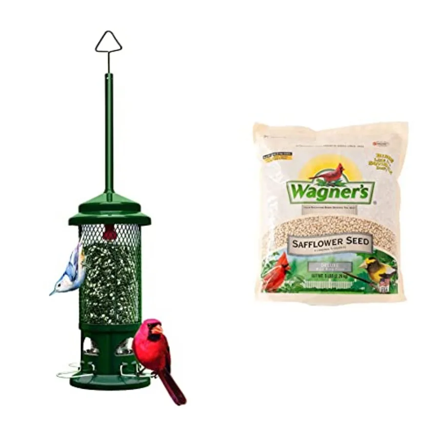 Comedero para Pájaros a Prueba de Ardillas Squirrel Buster Estándar con 4 Perchas Metálicas, Capacidad para 1.3 Libras de Semillas, Verde Jardín y Wagner's 57075 S