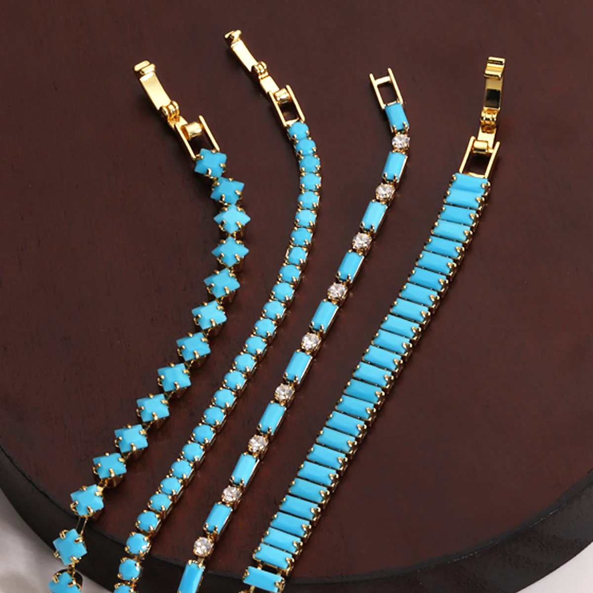 Fully inlaid Cubic zircon tennis bracelet blue turquoise crystal chain 18K gold plating sexy party accessory jewelry