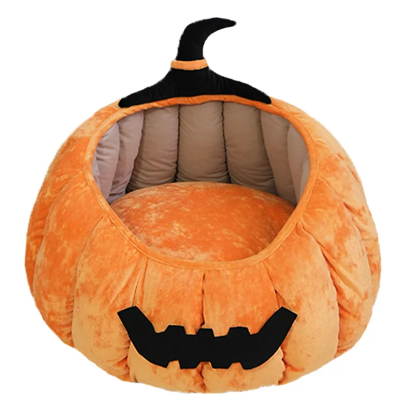 

Halloween Pumpkin Cat Beds Warm Dog Houses Soft Plush Cave Kennel Four Seasons Pet Bed For Cats And Small Dogs Removable Cushion