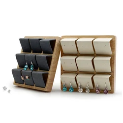 9 Pair Earring Display Stand Jewelry Shop Show Tray Natural Wood Stud Earring Display Stand Rack Earring Card Holder w/ Tray
