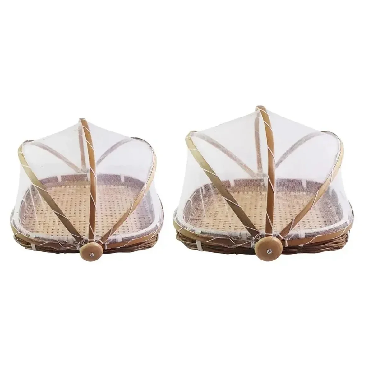 Hand-Woven Food Basket, Serving Tent Basket,Tray Fruit Vegetable Bread, Storage Basket, Kitchen Outdoor Picnic Net Cover