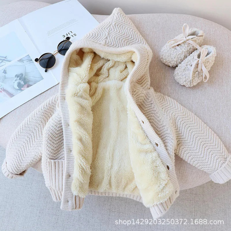 Baby Girls Boys Fleece Cardigan Kids Solid Sweater Toddler Knitted Jacket 2024 Fall Winter 1 To 8Yrs Children\'s Clothing Casual