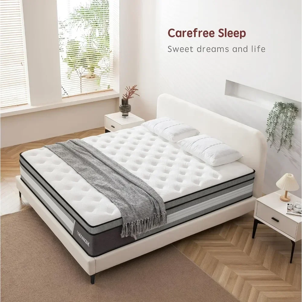 12 Inch Medium Firm Mattress,Innerspring Hybrid Gel Memory Foam,Wrapped Encased Coil Pocket Spring Mattress, Pressure Relief