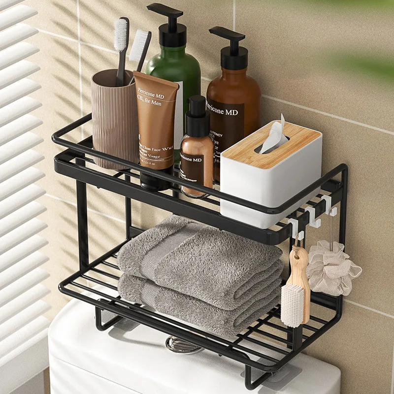 1Pc Bathroom Accessories Shelf Above The Toilet Tank Wrought Iron Toilet Punch-free Multi-functional Storage Rack