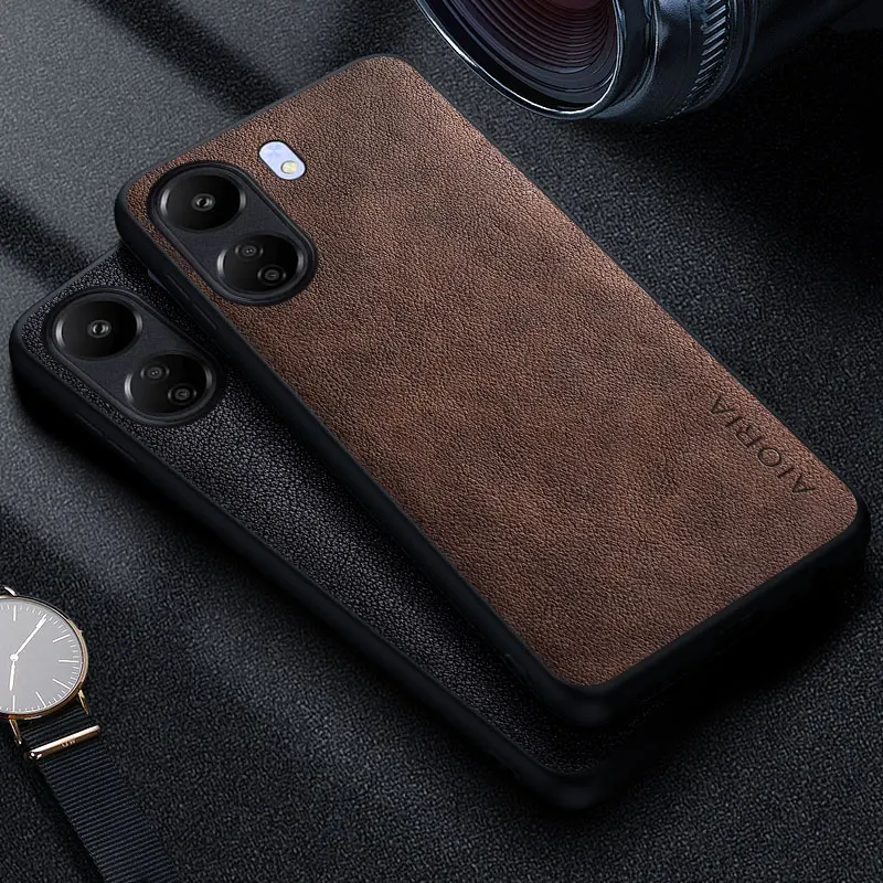 Premium Luxury leather Phone Case for Xiaomi Poco C65 C55 C51 C40 Retro Business Style Solid color cover funda