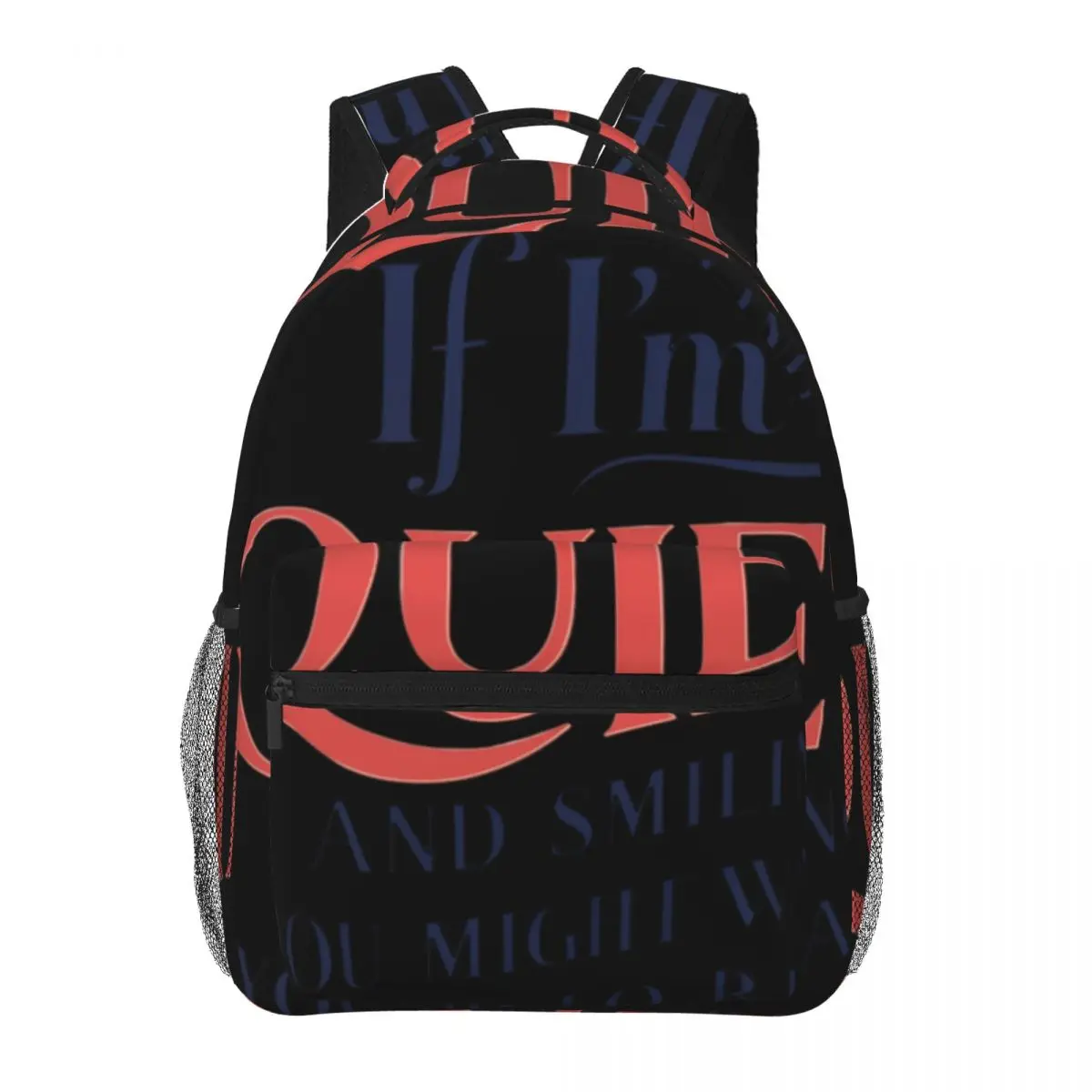 Teacher Style Work Backpack Center Quiet Smiling Quote Retro Sassy Typography Red Navy White Laptop Bookbag for School Office