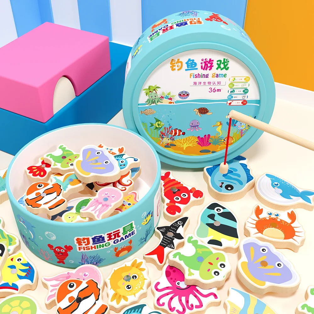 

Children's educational toys magnetic fishing games wooden alphanumeric cognitive fishing toys kindergarten parent-child game